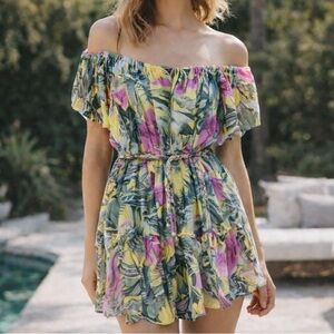 🌴 Cynthia Rowley Tropical Off Shoulder Mini Dress Size Small